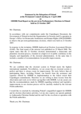 Statement by the Delegation of Poland on ODIHR Final Report on the pre-term Parliamentary Elections in Poland held on 21 October 2007