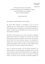 Intervention by H.E. Justas Vincas Paleckis, Vice-Minister of Foreign Affairs of the Republic of Lithuania