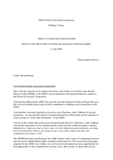 Address of Ambassador Christian Strohal, Director of the OSCE/ODIHR at OSCE Forum for Security Cooperation