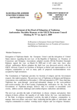 Statement by the Delegation of Tajikistan in response to the statements by the Czech Presidency of the Council of the European Union and by the United States on Tajikistan law "On Freedom of Conscience and Religious Associations"