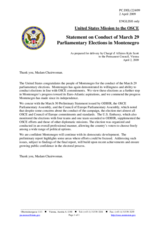 Statement by the Delegation of the United States on recent parliamentary elections in Montenegro