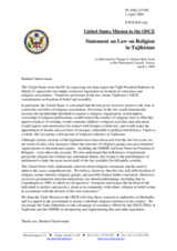 Statement by the Delegation of the United States on Tajik law "On Freedom of Conscience and Religious Associations"