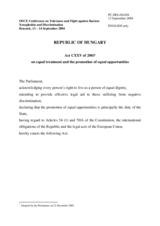 Hungary background information: Act CXXV of 2003 on equal treatment and the promotion of equal opportunities