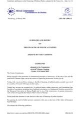 Council of Europe guidelines and report on the financing of political parties
