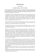 Berlin declaration: "Journalists in Danger: How We Can Help"