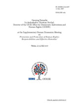 Supplementary Human Dimension Meeting on Promotion and Protection of Human Rights, 12-13 July 2007: Opening Remarks by Ambassador Christian Strohal