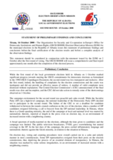 Albania, Local Elections, Second Round, 15 October 2000: Preliminary Statement