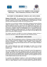 Montenegro, Early Parliamentary Elections, 29 March 2009: Preliminary Statement
