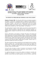 Serbia, Parliamentary Elections, 23 December 2000: Preliminary Statement