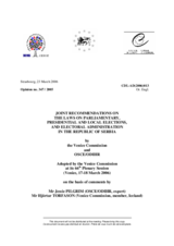 Serbia: Joint Recommendations on the Laws on Parliamentary, Presidential and Local Elections, and Electoral Administration