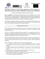 Ukraine, Parliamentary Elections, 31 March 2002: Preliminary Statement