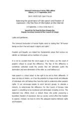 Speech by Maud de Boer Buquicchio, Deputy Secretary General, Council of Europe, to the Internet Governance Forum, Vilnius, Lithuania, 15 September 2010