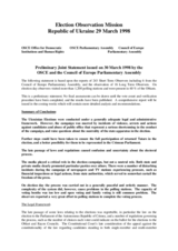 Ukraine, Parliamentary Elections, 29 March 1998: Preliminary Statement