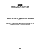 Comments on Draft Law on State Secret of the Republic of Moldova Comments on Draft Law on State Secret of the Republic of Moldova