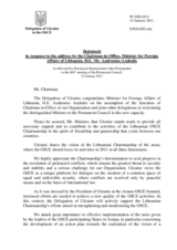 Statement by the Delegation of Ukraine in response to the address by the Chairperson-In-Office of the OSCE, Minister for Foreign Affairs of Lithuania, H.E. Audronius Ažubalis