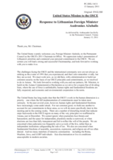 Statement by the Delegation of the United States in response to the address by the Chairperson-In-Office of the OSCE, Minister for Foreign Affairs of Lithuania, H.E. Audronius Ažubalis