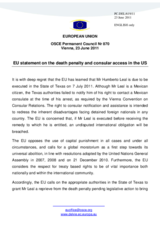Statement by the Hungarian Presidency of the Council of the European Union on the death penalty and consular access in the United States of America