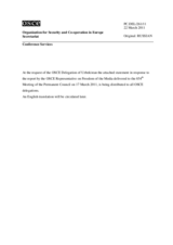 Выступление делегации Республики Узбекистан - В ответ на регулярный отчет Представителя ОБСЕ по вопросам свободы СМИ Д.Миятович