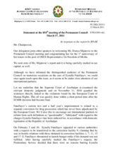 Statement by the Delegation of Azerbaijan in response to the report by the OSCE Representative on Freedom of the Media, Ms. Dunja Mijatović