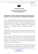 Déclaration de l’Union européenne relative ŕ des questions de tolérance et de non-discrimination en République de Moldavie