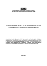 Comments on the draft law on transparency, access to information and good governance of Spain Comments on the draft law on transparency, access to information and good governance of Spain