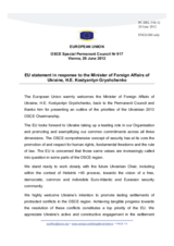 Statement by the Danish Presidency of the Council of the EU in response to the address by the Minister for Foreign Affairs of Ukraine, H.E. Kostyantyn Gryshchenko