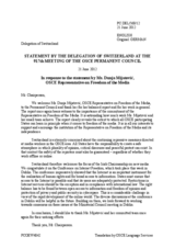 Statement by the Delegation of Switzerland in response to the report by the OSCE Representative on Freedom of the Media, Ms. Dunja Mijatovic