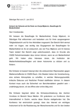 Antwort der Schweiz auf die Rede von Dunja Mijatovic, Beauftragte für Medienfreiheit