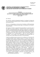 Statement by the Delegation of Armenia on “presidential elections” in Nagorno-Karabakh, to be held on 19 July 2012