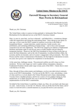 Farewell to the outgoing OSCE Secretary General, Ambassador Marc Perrin de Brichambaut by the Delegation of the United States