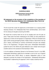 Farewell to the outgoing OSCE Secretary General, Ambassador Marc Perrin de Brichambaut by the Hungarian Presidency of the Council of the European Union