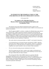 Statement by the Belgian Presidency of the Council of the European Union in response to the address by the Director of CARICC, Mr. Beksultan Sarsekov
