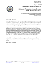 Statement by the Delegation of the United States on the accession of Mongolia to the OSCE