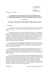 Statement by the Delegation of Switzerland in response to the address by the Minister for Foreign Affairs of Andorra, H.E. Gilbert Saboya Sunye