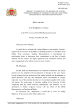 Statement by the Delegation of Georgia in response to the report by the OSCE Representative on Freedom of the Media, Ms. Dunja Mijatovic