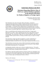 Statement by the Delegation of the United States on the new legislation on domestic non-governmental organizations in the Russian Federation