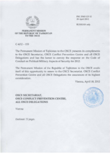 Response by the Delegation of Tajikistan to the Questionnaire on the Code of Conduct on Politico-Military Aspects of Security
