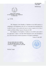 Response by the Delegation of Tajikistan to the Questionnaire on the Code of Conduct on Politico-Military Aspects of Security