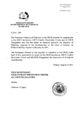 Response by the Delegation of Tajikistan to the Questionnaire on the Code of Conduct on Politico-Military Aspects of Security