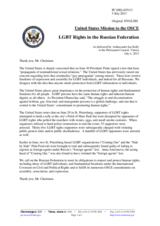 Statement by the Delegation of the United States on the human rights of lesbian, gay, bisexual and transgender persons in the Russian Federation