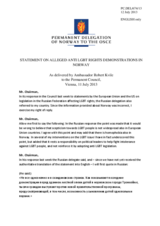 Statement by the Delegation of Norway in response to a statement by the Russian Federation made at the 959th meeting of the Permanent Council on demonstrations against same-sex marriage in the OSCE area