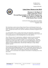 Statement by the Delegation of the United States in response to the report of the Personal Representative of the OSCE Chairperson-in-Office for Article IV of Annex 1-B of the Dayton Peace Accords, Major General M. Torres