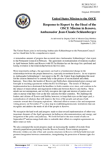Statement by the Delegation of the United States in response to the report by the Head of the OSCE Mission in Kosovo, Ambassador Jean-Claude Schlumberger