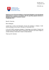 Statement by the Delegation of Slovakia on the regional elections to be held in Slovakia on 9 November 2013