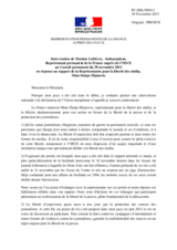Intervention de Maxime Lefebvre, Ambassadeur, Représentant permanent de la France auprès de l’OSCE en réponse au rapport de la Représentante pour la liberté des média, Mme Dunja Mijatovic