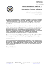 Statement by the Delegation of the United States on the municipal elections in Kosovo, held on 3 November 2013 and 1 December 2013