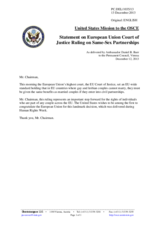 Statement by the Delegation of the United States on the European Court of Human Rights ruling on LGBT rights, on 12 December 2013