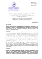 Statement by the Delegation of Mongolia in response to the address by the Chairperson-in-Office of the OSCE, H.E. Didier Burkhalter, President of the Swiss Confederation and Head of the Swiss Federal Department of Foreign Affairs