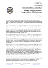 Statement by the Delegation of the United States in response to the address by the Deputy Chairman of the Cabinet of Ministers and Minister for Foreign Affairs of Turkmenistan, H.E. Rashid Meredov