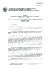 Statement by the Delegation of Armenia in response to the address by the United Nations High Commissioner for Refugees, H.E. António Guterres 